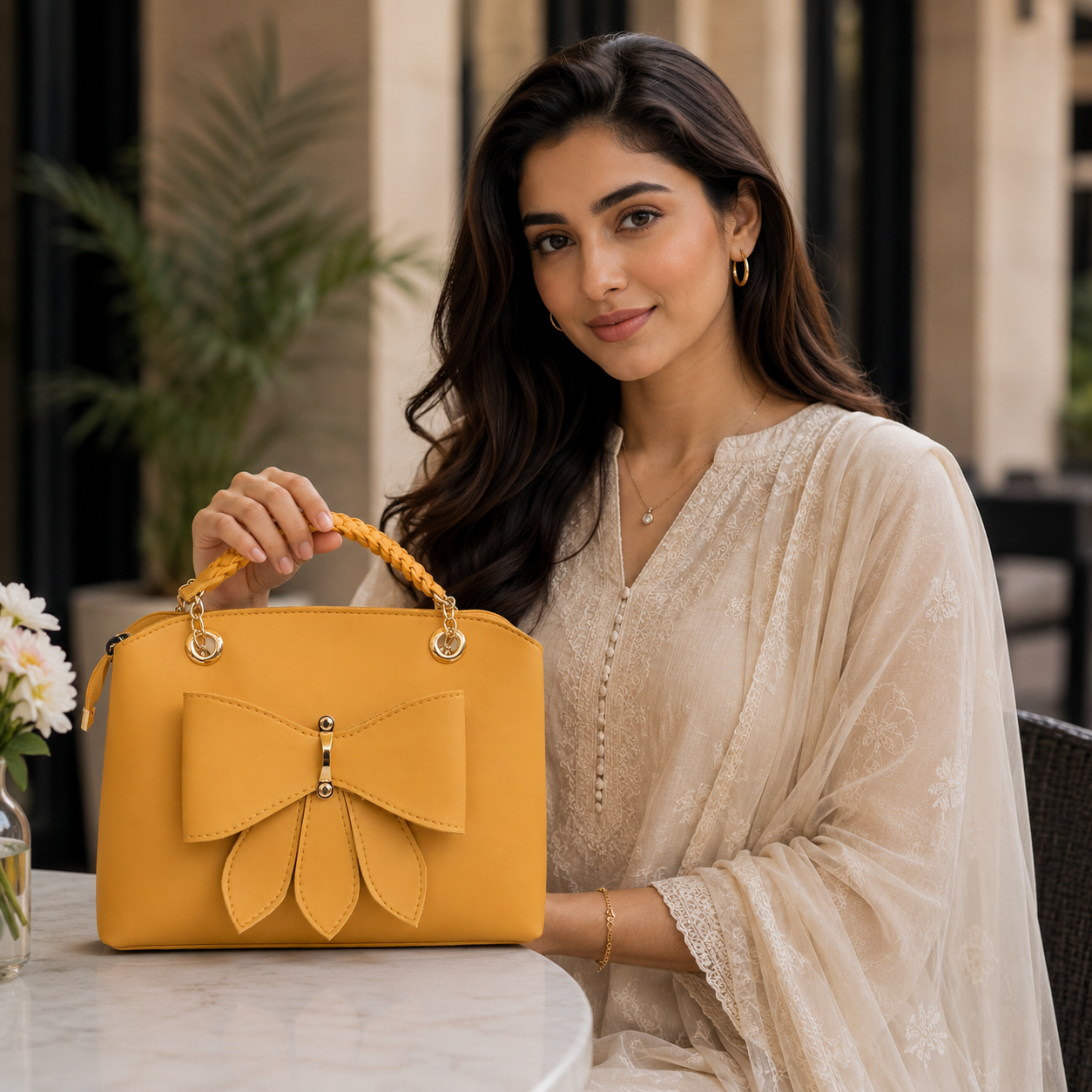 Mustard Bow Handbag
